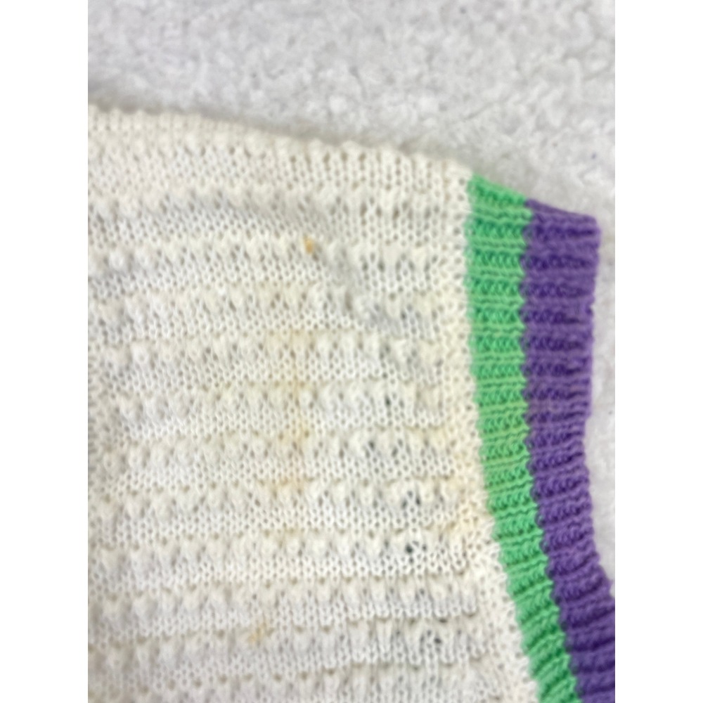 Leon Levin Hand Loomed Knit Sweater Vest Women's S White‎ Pink Blue  Ramie VTG - Picture 4 of 11